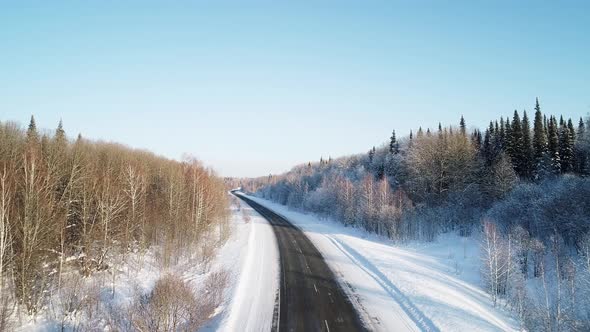 Road Through Winter  Birch Forest Covered With Hoarfrost.