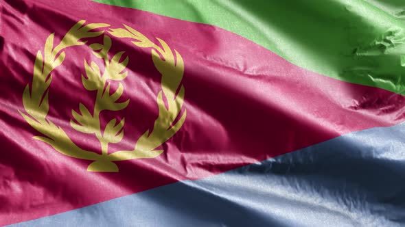Eritrea flag waving on the wind. Slow motion. 20 seconds loop.