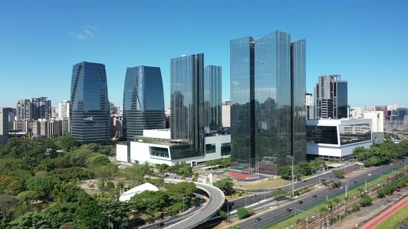 Downtown Sao Paulo Brazil. Landmark highway road. Offices buildings.