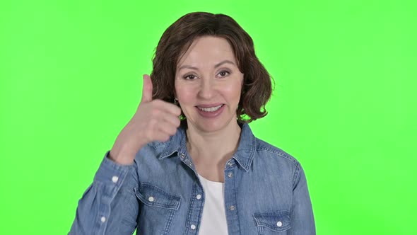 Thumbs Up By Positive Old Woman Green Chroma Key Background