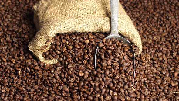 Coffee Beans With Bag And Scoop