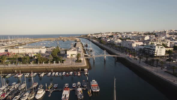 Lagos marina and Bensafrim River mouth. Yachts luxury lifestyle, Algarve.