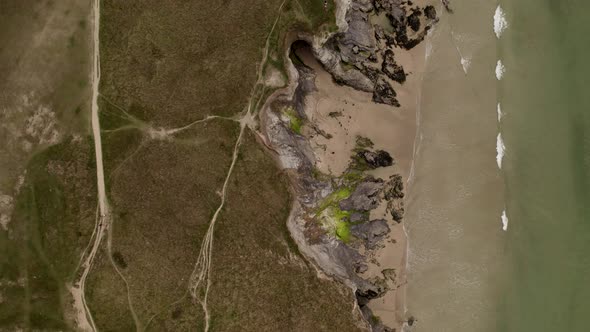 Birds-Eye-View Cliffs And Sea Cornwall Coastal Path Perranporth Overhead Aerial View UK