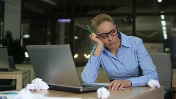 Exhausted Woman Lacking Business Ideas