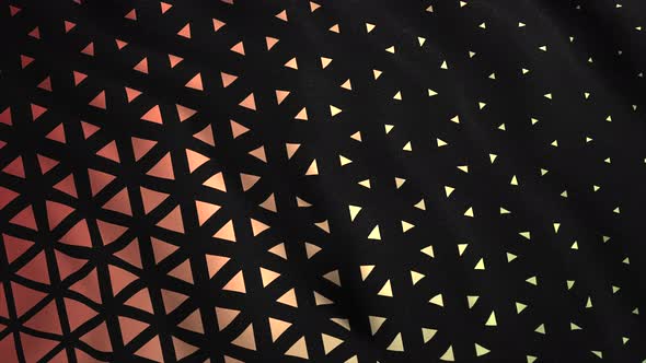 Animated 3D Waving Cloth Texture with Orange and Black Stripes and Triangles Seamless Loop