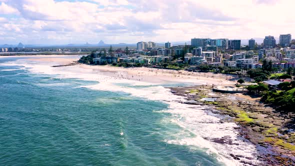 Aerial view of Kings Beach, Queensland, Australia.