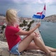 Woman with Croatian Flag in Trogir - VideoHive Item for Sale