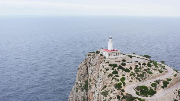 Rocky Coastline with Lighthouse Dron  Video