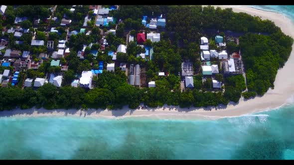 Aerial above texture of perfect bay beach voyage by blue sea and white sand background of a dayout n