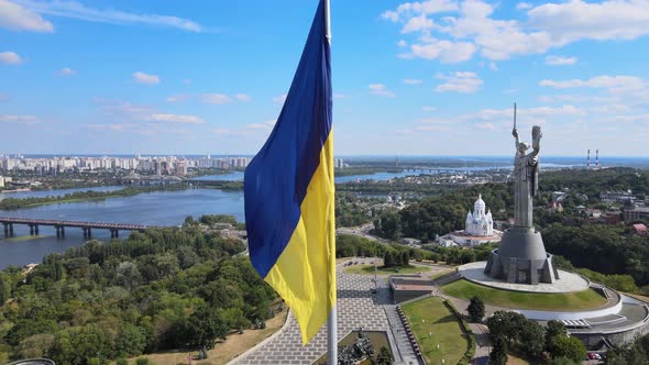 Kyiv - National Flag of Ukraine By Day. Aerial View. Kiev