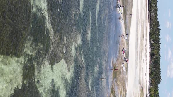 Zanzibar Tanzania  Vertical Video of Low Tide in the Ocean Near the Coast Slow Motion