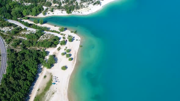 Lake of Sainte-Croix in the Verdon Regional Natural Park in France from the sky