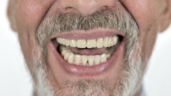 Close up of Smiling Old Man Face, White Background