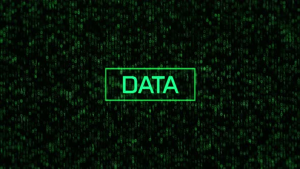 DATA Text Over Computer Binary Background. DATA Concept Over Binary Code and Matrix Background