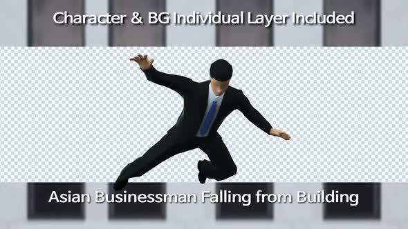 Asian Businessman Falling From Building(Loop)