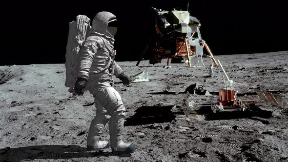 Astronaut Walking on the Moon and Waving His Hand