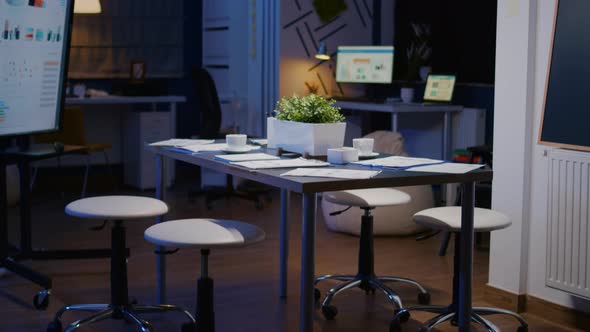 Interior of Professional Empty Startup Business Office Meeting Room with Nobody in It