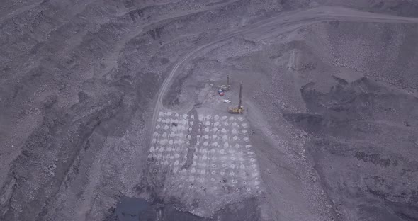 Drone Shooting Preparing for Blasting Open Cast Mine Mining of Coal.