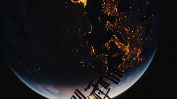 International Space Station in Outer Space Over the Planet Earth Orbit alt