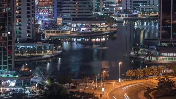 Jumeirah Lake Towers Residential District Aerial Night Timelapse Near Dubai Marina