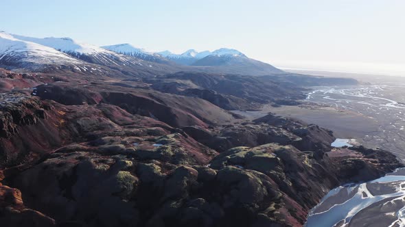 Drone Over Hvannagil Canyon And Mountains