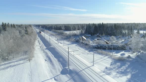 Train in Winter Aerial View