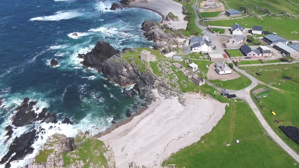 Aerial View of the Beautiful Coast Next To Carrickabraghy Castle - Isle of Doagh, Inishowen, County