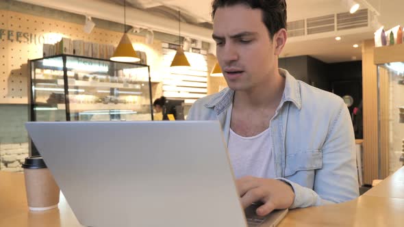 Cough Sick Young Man Coughing Sitting in Cafe