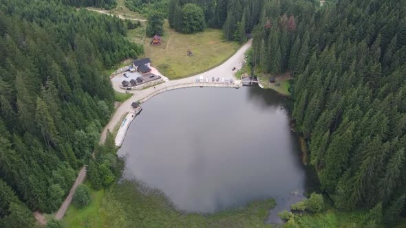 Drone Shot Of Iezerul Sadovei Lake In Romania