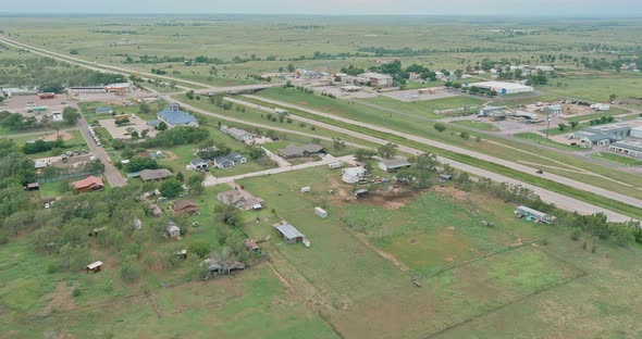 Aerial View of Residential District at Suburban Development with a American Town Clinton Oklahoma