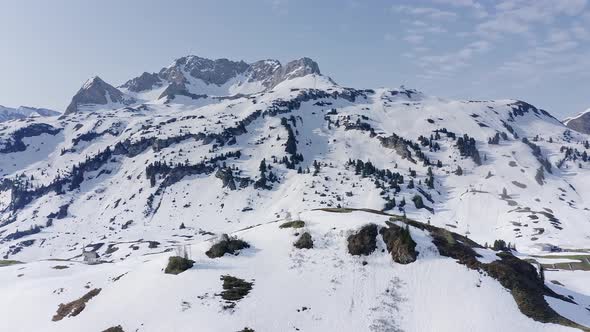 Tracking shot of Hochtannberg mountain pass in Vorarlberg, Austria