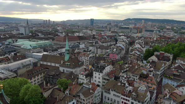 Aerial view of Sankt Peterkirche church in Zurich, Switzerland, Europe