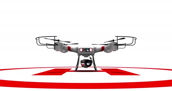 Small drone equipped with a camera stabilizer testing the movement of the camera before taking off