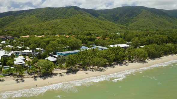 Aerial, Beautiful View On Australian Coast And Clifton Beach In Cairns, Queensland