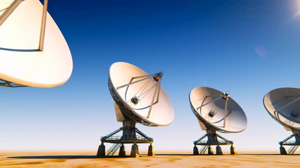 A walk near satellite dishes circular array in infinite space. Loopable. HD