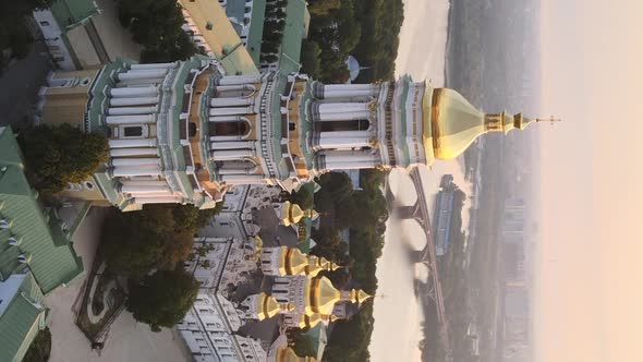 Vertical Video KyivPechersk Lavra in the Morning at Sunrise