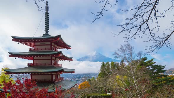 4K Timelapse of Mt. Fuji with Chureito Pagoda in autumn, Fujiyoshida