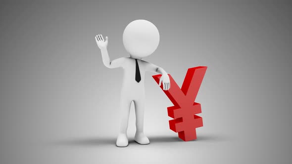3D Man Waving Hand Leaned To Yen Sign 01 Loop with Alpha alt