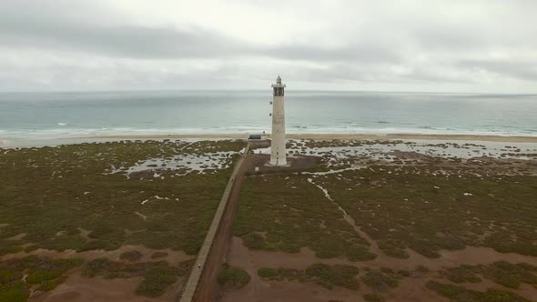 Aerial view of Morro Jable Lighthouse in Fuerteventura.