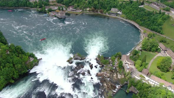 Flight over The Rhine Falls (Rheinfall) in Switzerland, Europe