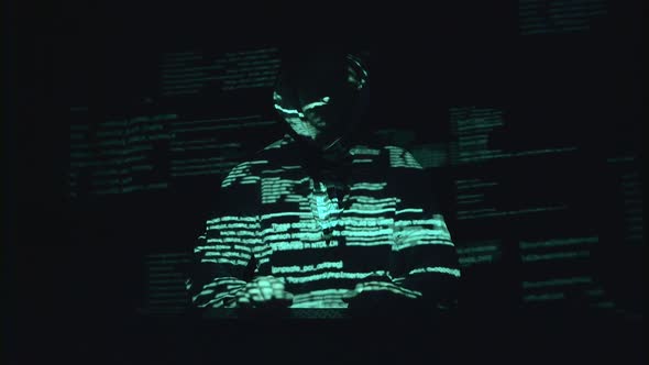 Spyware for Hacking Sites. Black Background. Silhouette