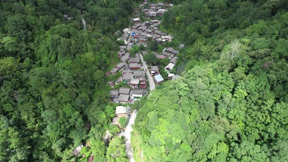 Aerial view of Mae kampong village,  Houses in valley, Chiang Mai, Thailand