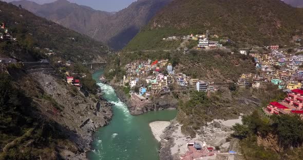 AERIAL: Ganga river in Rishikesh India