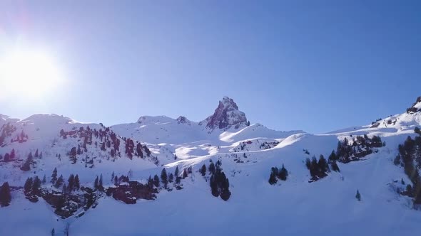 Shot of a mountain peak in Flums, Switzerland on a beautiful sunny winter day.