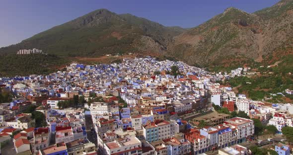 Chefchaouen, Morocco Cityscape. Wide Aerial Shot. Aerial  Apr 2016 alt