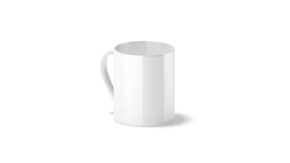 Blank ceramic 11oz mug stand, looped rotation, side view