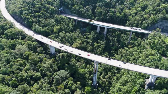 Nature landscape of highway road between green mountains.