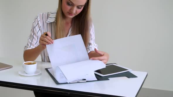 Blonde Business Woman Working at Modern Office