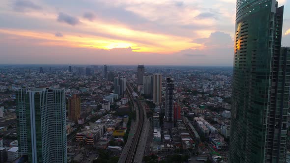 4K aerial drone footage of Bangkok skyline.