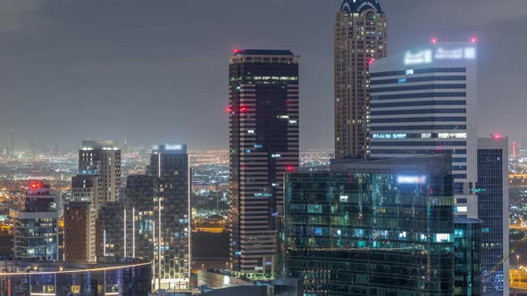 Dubai's Business Bay Towers Aerial Night Timelapse